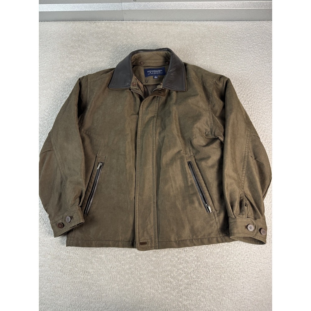 Roundtree & Yorke Jacket Mens Large‎ Brown Cotton Leather Collar Down Lined